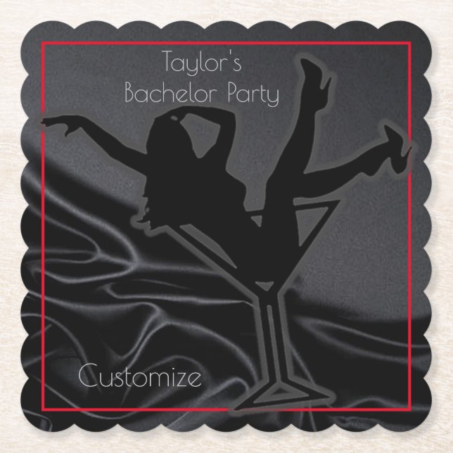 Black Satin Silhouette Bachelor Party Untersetzer (Vorderseite)