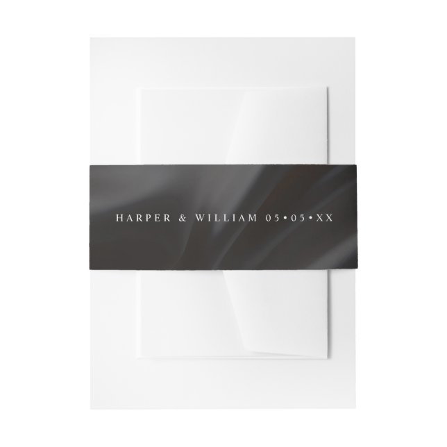 Black satin wedding Invitation Belly Band (Vorderseite Beispiel)