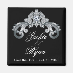 Black Save the Date Wedding Elegant Silver Anniver Magnet