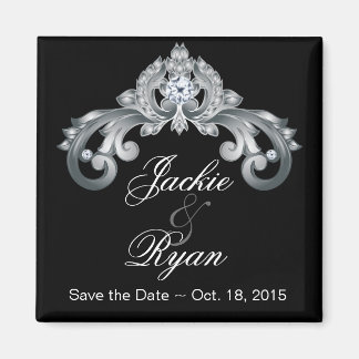 Black Save the Date Wedding Elegant Silver Anniver Magnet