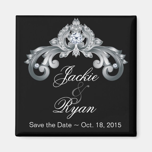 Black Save the Date Wedding Elegant Silver Anniver Magnet (Vorne)