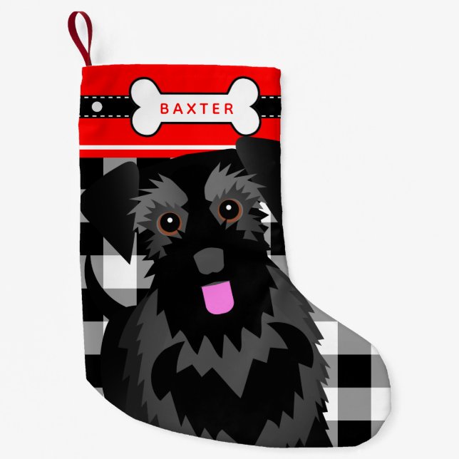 Black Schnauzer Hund Alt modische Karierte kleine  Kleiner Weihnachtsstrumpf (Vorderseite)