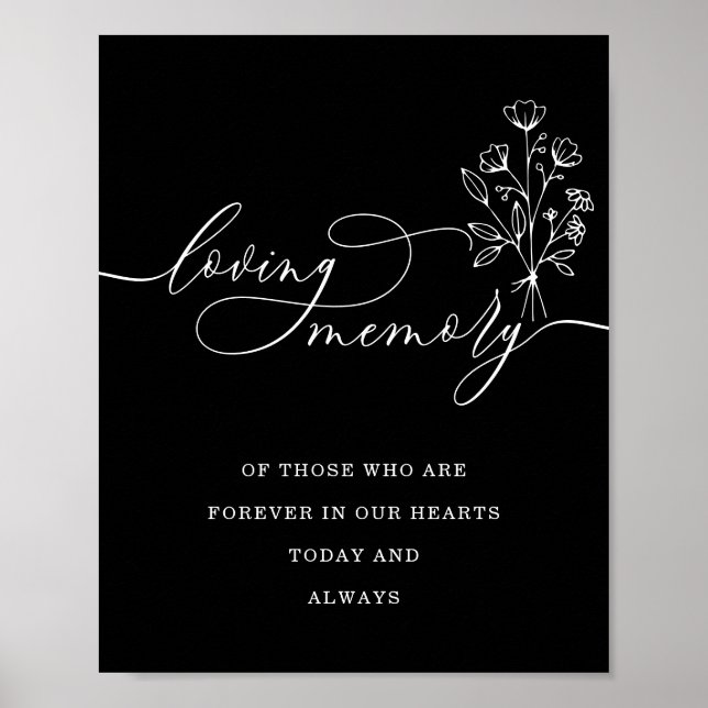 Black Schwarz Floral Bouquet Love Memory Poster (Vorne)