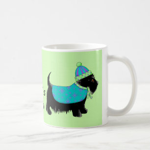 Black Scottie Dog Blue Green Name Personalisiert Kaffeetasse