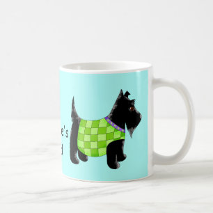 Black Scottie Dog Green Blue Name Personalisiert Kaffeetasse