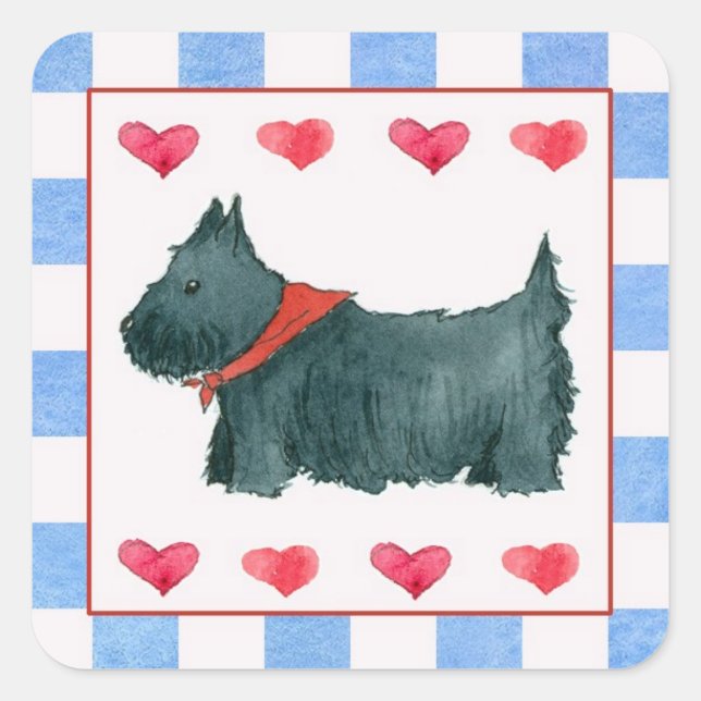 Black Scottie Dog Red White Blue Patriotic Quadratischer Aufkleber (Vorderseite)