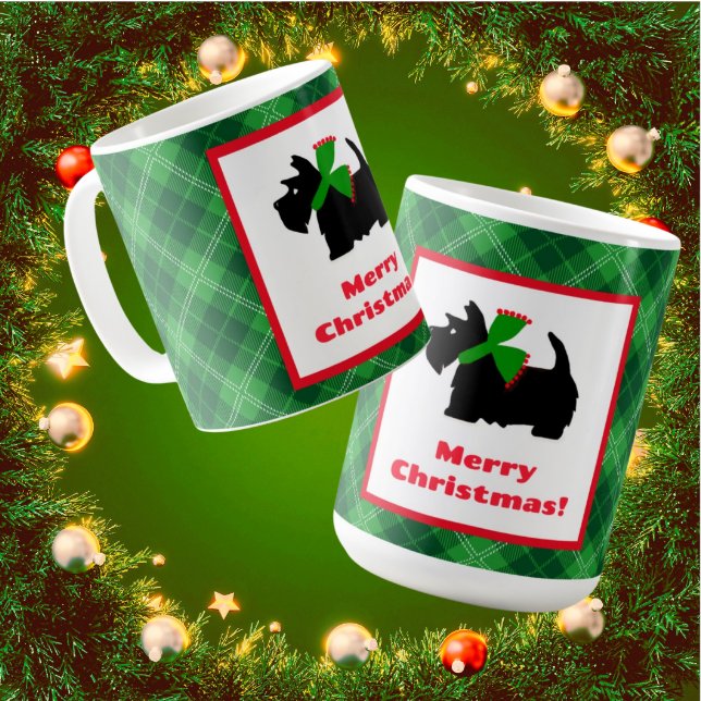 Black Scottie Dog Tartan Frohe Weihnachten Kaffeetasse (Great hostess gift!)