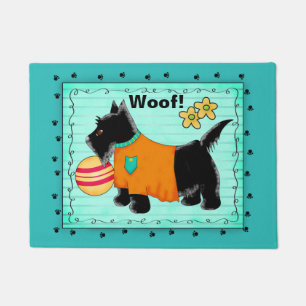 Black Scottie Dog Willkommen Woof Türkis Aquamarin Fußmatte