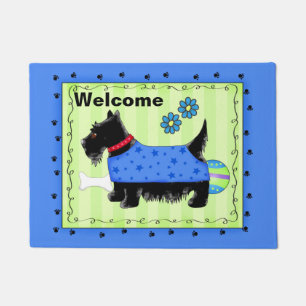 Black Scottie Hund Willkommen Blue Green Custom Fußmatte