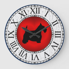 Black Scottie on Heart, Cracked Paint Große Wanduhr