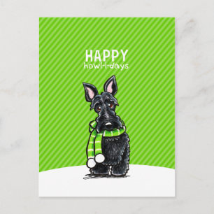 Black Scottie Scarf Christmas Winter Green Feiertagspostkarte