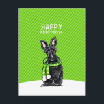 Black Scottie Scarf Weihnachtsgrün Feiertagspostkarte<br><div class="desc">Black Scottie Winter themed Kunst,  die einzigartige Weihnachtsfeiertage Grüße,  Geschenke und Dekoration macht. Art & Design von Andie/Off-Leash Art™. Teil ihrer Hunde & Katzen Kollektion in Scarves & Hats.</div>