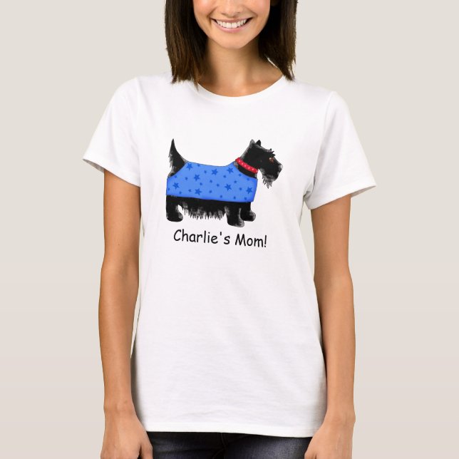 Black Scottie Terrier Dog Blue Name Personalisiert T-Shirt (Vorderseite)