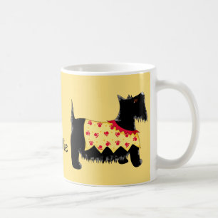 Black Scottie Terrier Dog Gelber Name Personalisie Kaffeetasse