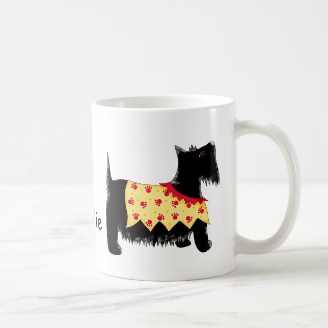 Black Scottie Terrier Dog Gelber Name Personalisie Tasse (Rechts)