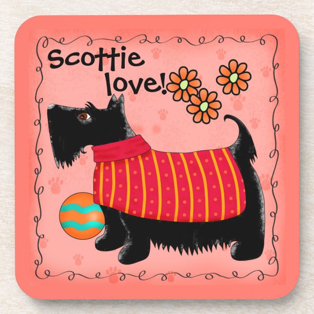 Black Scottie Terrier Dog Liebe Personalisiert Gre Getränkeuntersetzer (Vorderseite)