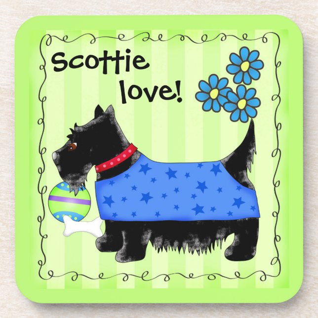 Black Scottie Terrier Dog Liebe Personalisiert Gre Untersetzer (Vorderseite)