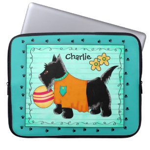 Black Scottie Terrier Dog Name Personalisiert Aqua Laptopschutzhülle