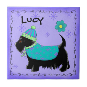Black Scottie Terrier Dog Name Personalisiert Lila Fliese