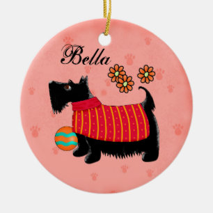 Black Scottie Terrier Dog Name Personalisiert Red Keramikornament