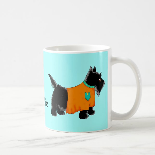 Black Scottie Terrier Dog Orange Name Personalisie Kaffeetasse (Rechts)