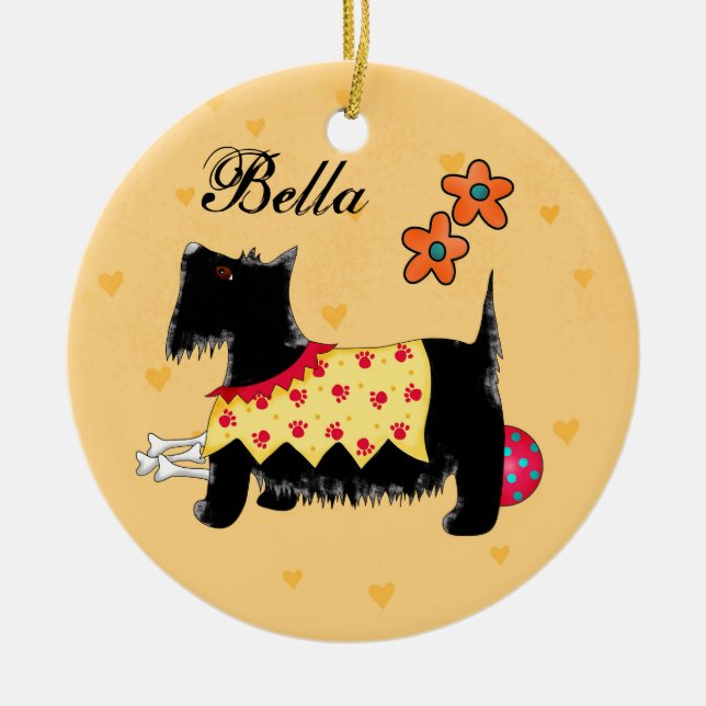 Black Scottie Terrier Dog Personalisiert gelb Keramikornament (Vorne)