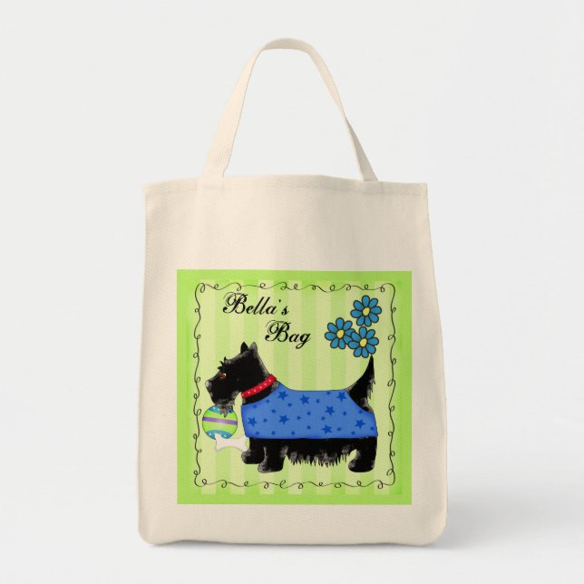 Black Scottie Terrier Dog Personalisiert Green Tragetasche (Vorne)