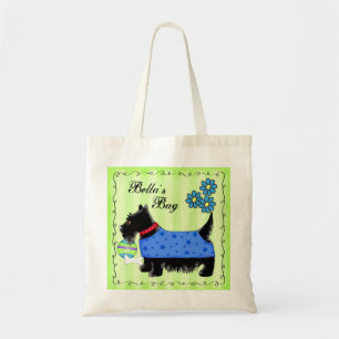 Black Scottie Terrier Dog Personalisiert Green Tragetasche