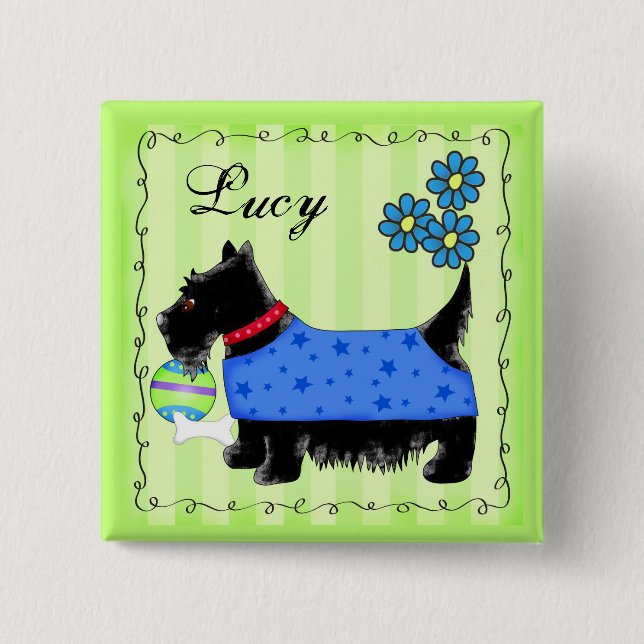 Black Scottie Terrier Dog Personalisiert Name Abze Button (Vorderseite)