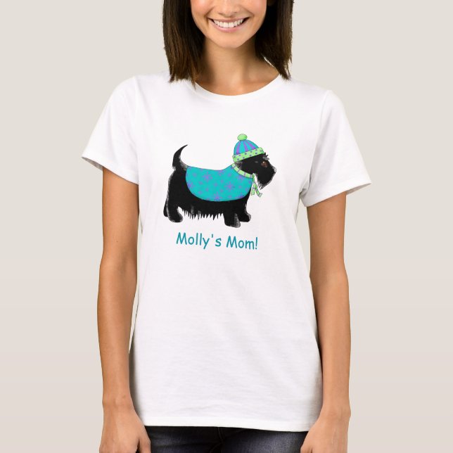 Black Scottie Terrier Dog Türkis Name Custom T-Shirt (Vorderseite)