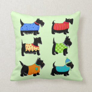 Black Scottie Terrier Dogs Green Decorative Kissen