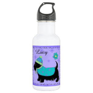 Black Scottie Terrier Name Personalisiert Aquamari Edelstahlflasche