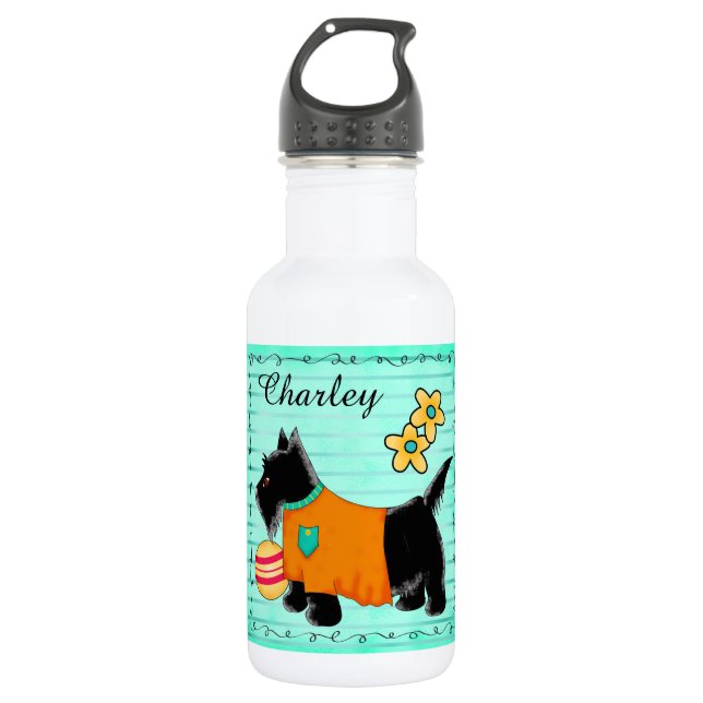 Black Scottie Terrier Name Personalisiert Aquamari Trinkflasche (Vorderseite)