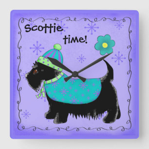 Black Scottie Time Dog Personalisiert Lavendel Quadratische Wanduhr