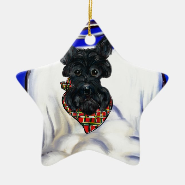 Black Scottish Terrier Angel Keramik Ornament (Vorne)