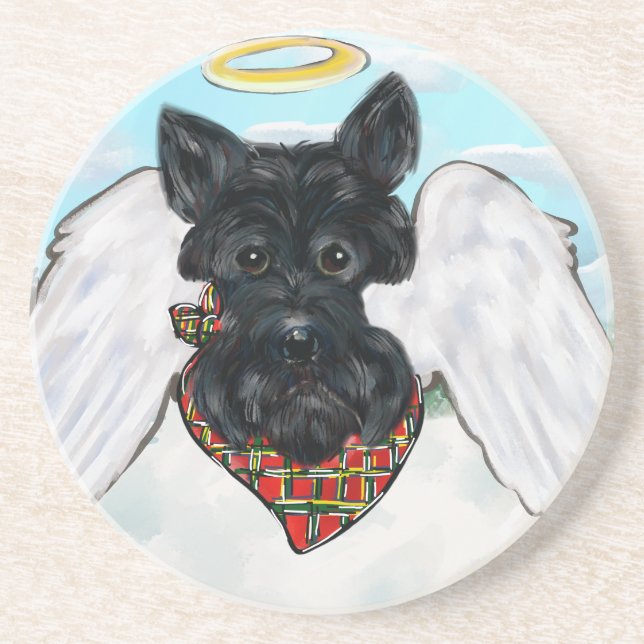 Black Scottish Terrier Angel Sandstein Untersetzer (Vorne)