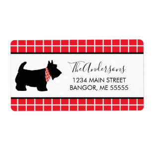 Black Scottish Terrier Dog Red Kariert Border