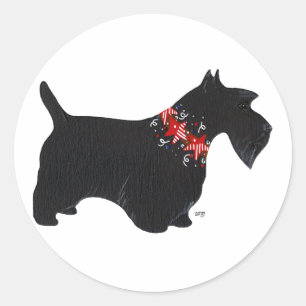 Black Scottish Terrier Holiday Collar Runder Aufkleber