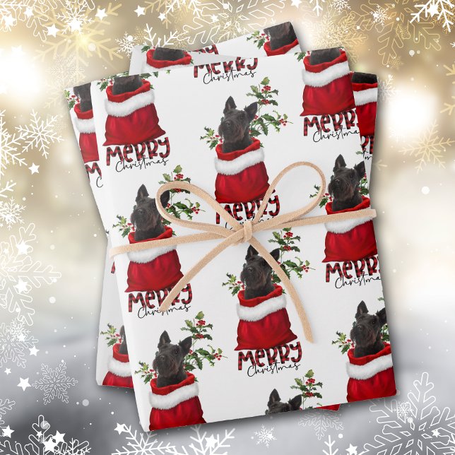 Black Scottish Terrier in Holiday Gift Bag Geschenkpapier Set (Von Creator hochgeladen)
