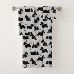 Black Scottish Terrier Paws and Bones Badhandtuch Set