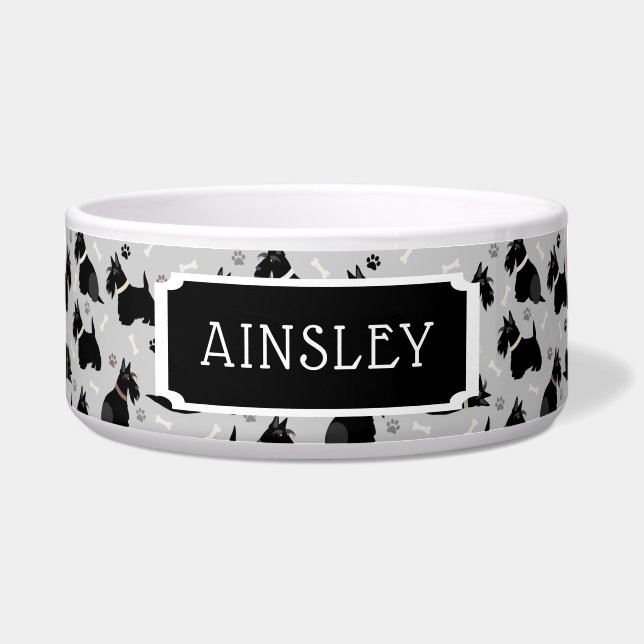 Black Scottish Terrier Paws and Bones Dog Bowl Napf (Vorderseite)