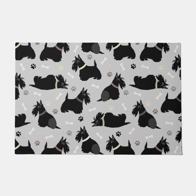 Black Scottish Terrier Paws and Bones Doormat Fußmatte (Vorderseite)