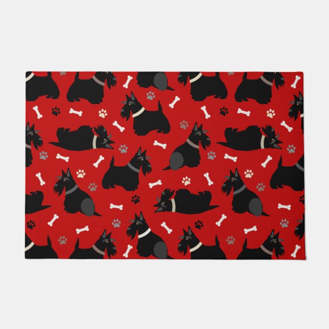 Black Scottish Terrier Paws and Bones Fußmatte (Vorderseite)