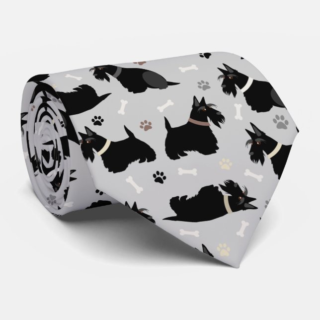 Black Scottish Terrier Paws and Bones Neck Tie Krawatte (Gerollt)