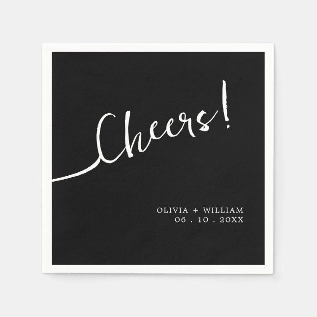 Black Script Cheers Wedding Cocktail Napkins Serviette (Vorderseite)