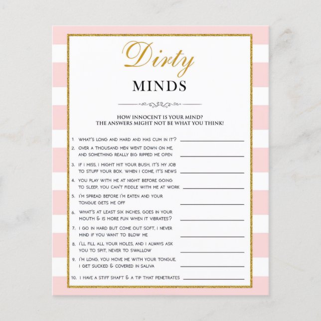 Black Script Dirty Mind Riddles Bridal Shower Game Flyer (Vorne)