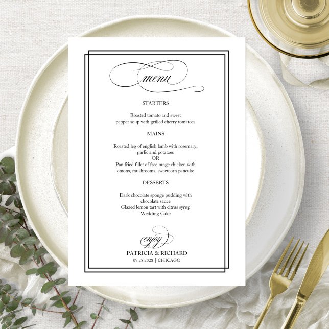 Black Script Elegant Wedding Menu Menükarte (Von Creator hochgeladen)