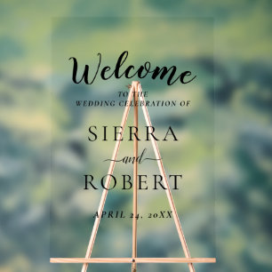 Black Script Elegant Wedding Willkommen Acrylschild