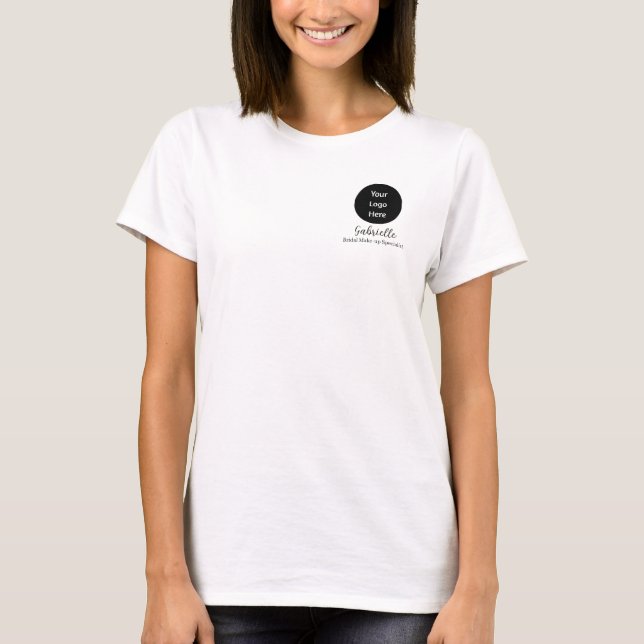 Black Script Employee Name Business Logo Make-up T-Shirt (Vorderseite)