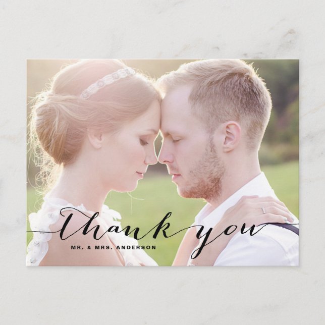 Black Script Foto Hochzeit Vielen Dank Postcard Postkarte (Vorderseite)